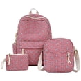 thumbnail image 1 of Gingham Bow Quilted Backpack Set Lightweight Multi‑Compartment Casual Daypack with Crossbody Bag & Zipper Pouch Vintage Plaid Storage Backpack for Daily Commute Travel Craft Storage, 1 of 2
