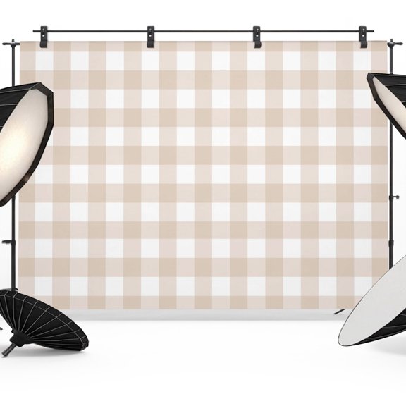 Gingham Check Backdrops for Photography, Minimalist Beige Plaid Uniform Squares Fabric Photo Background Sturdy Studio Props for Photo Studio, Video Recording, Booth & Photoshoot 10x8ft