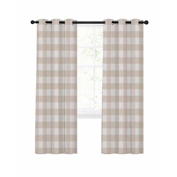 Gingham Check Blackout Curtains for Bedroom Living Room, Minimalist Beige Plaid Uniform Squares 45 In Long Thermal Insulated Room Darkening Drapes Grommet Window Treatments, 42 x 45 In