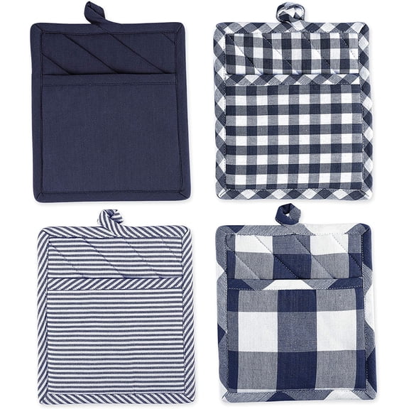 Gingham Check Kitchen Collection, Navy, Potholder Set
