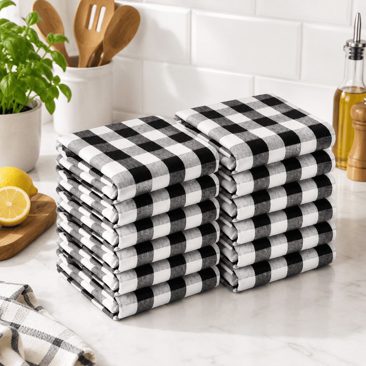Gingham Check Kitchen Towels 12 Pack 18