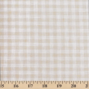 Gingham Check Linen-Look Polyester Cotton 58" Fabric By The Yard - Tan / White