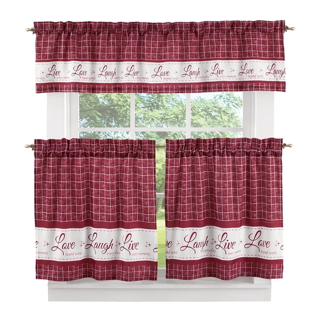 Walmart's Gingham Check Live Laugh Love 3 Pc. Kitchen Curtain Set ...