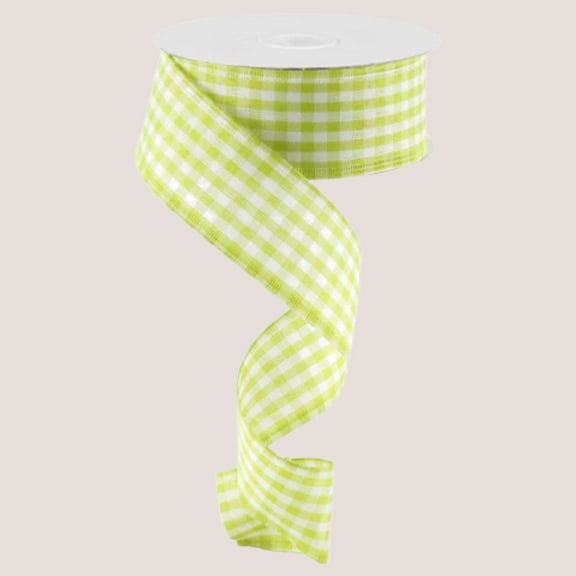 Gingham Check Ribbon - Apple Green/White - 1.5" X 10YD