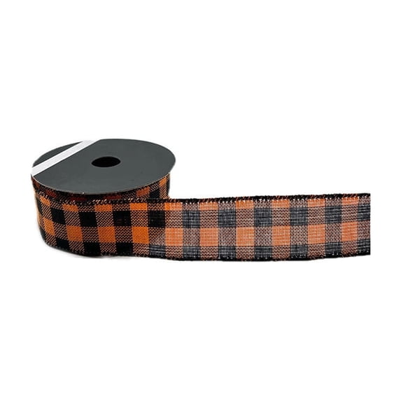 Gingham Check Ribbon , Wired Edge Woven Ribbon for Wreaths, Halloween Decor, Fall Bow Making , 141.73In Orange