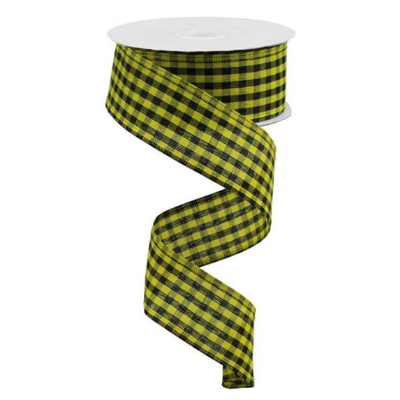 Gingham Check Wired Edge Ribbon, 1.5" x 10 Yards (Yellow, Black)