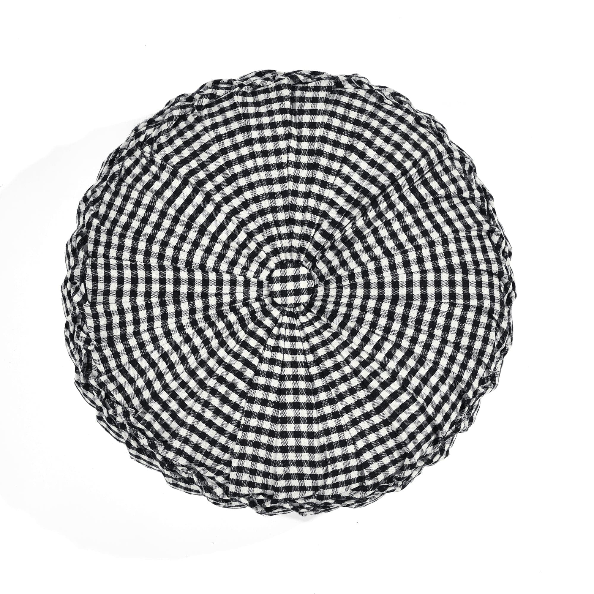 14" Black and Off-White Gingham Check Round Throw Pillow