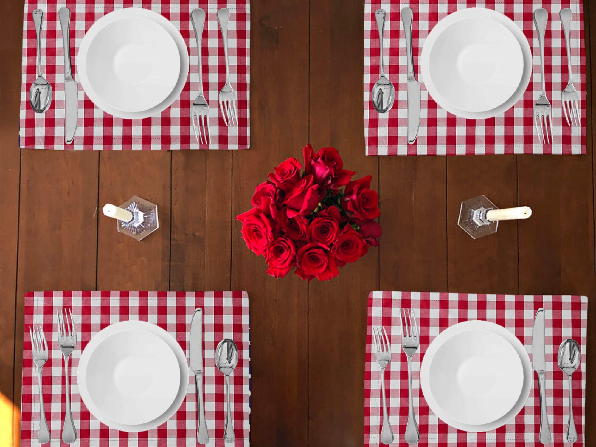 Gingham Checkered Cotton Dinner Table Placemats Holiday Home Decoration 13" x 19" (Pack of 4)