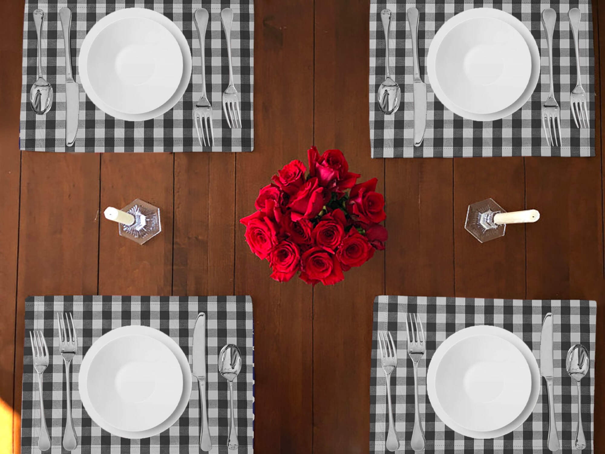 Gingham Checkered Cotton Dinner Table Placemats Holiday Home Decoration 13" x 19" (Pack of 4)