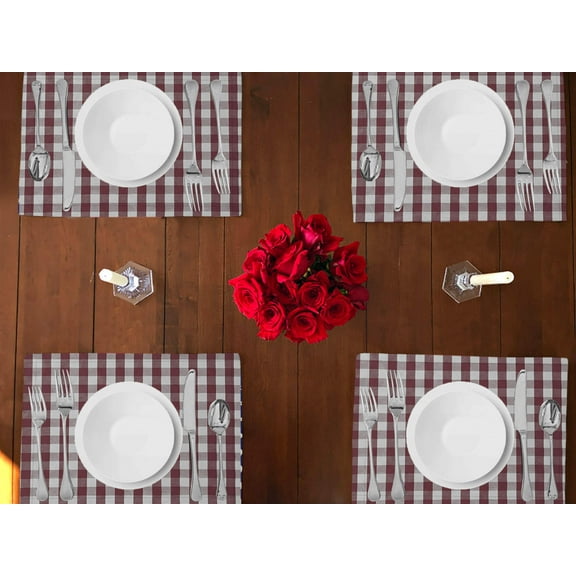 Gingham Checkered Cotton Dinner Table Placemats Holiday Home Decoration 13" x 19" (Pack of 4)