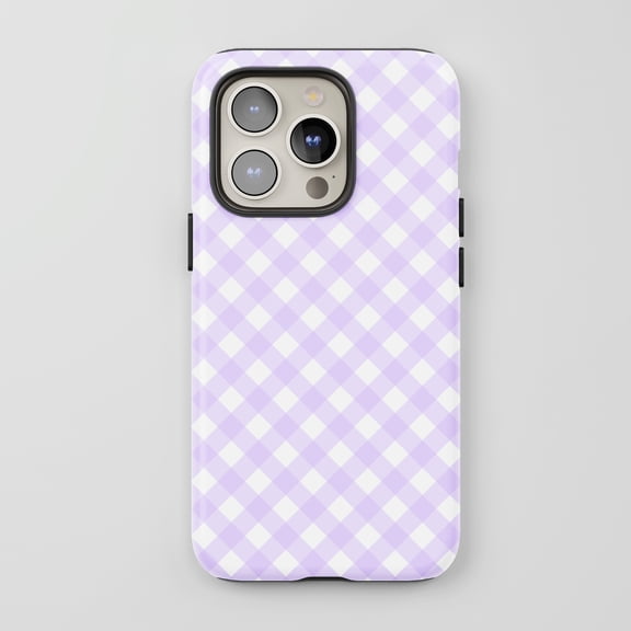 Gingham Checkered For All iPhone Series Protective Phone Case Pastel Purple White