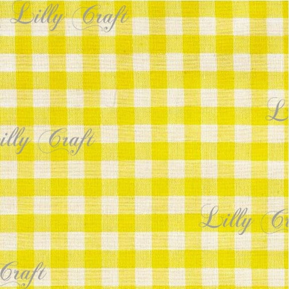 Gingham Checkered Poly Cotton 1/4 Inch Yellow Fabric - Sold By The Yard - 57" / 58"