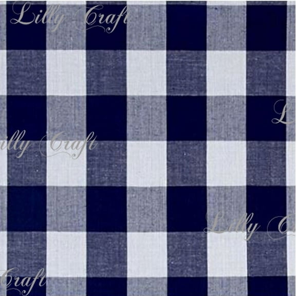 Gingham Checkered Poly Cotton 1 Inch Navy Blue Fabric - Sold By The Yard - 57" / 58"