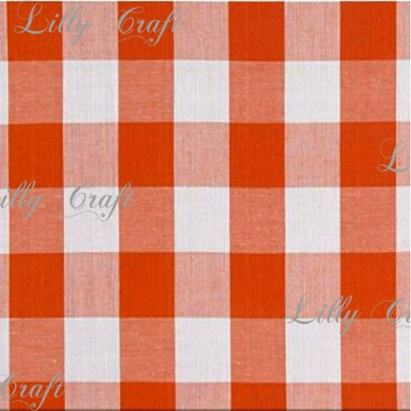 Gingham Checkered Poly Cotton 1 Inch Orange Fabric - Sold By The Yard - 57" / 58"