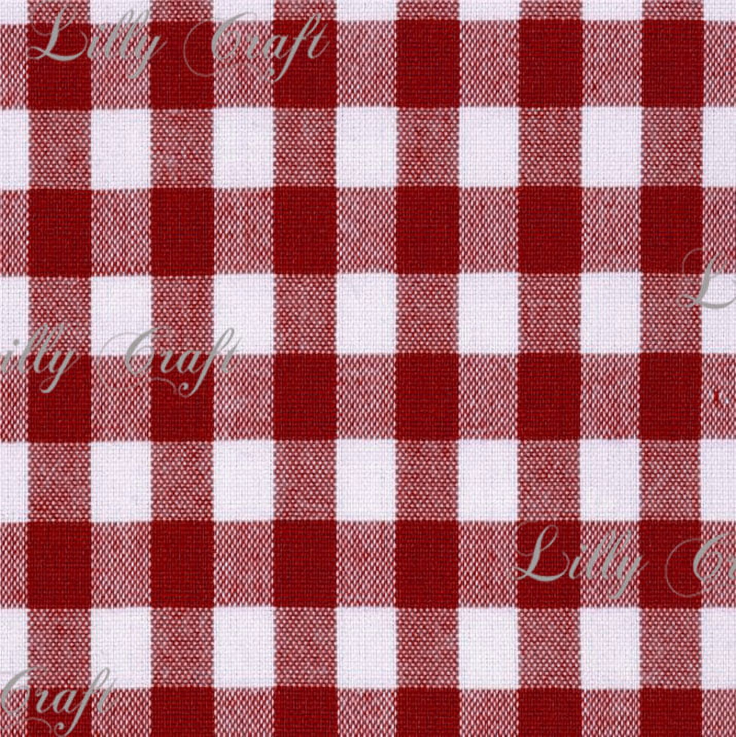Gingham Checkered Poly Poplin 1 Inch Burgundy Fabric - Sold By The Yard - 57  58