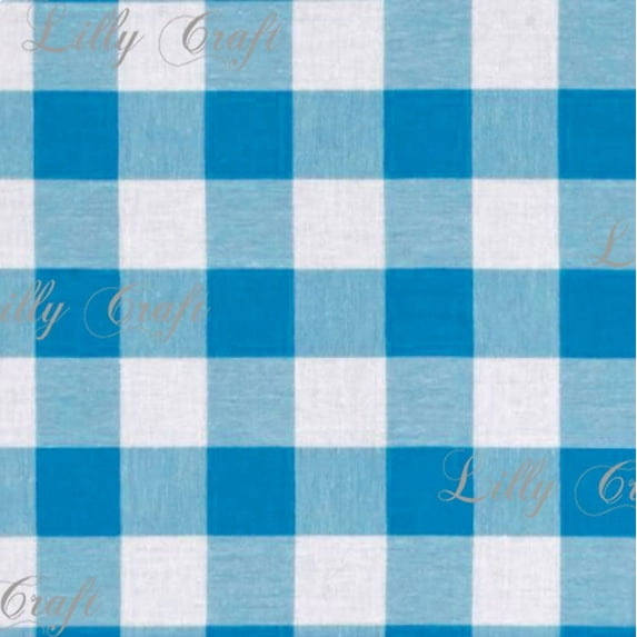 Gingham Checkered Poly Poplin 1 Inch Turquoise Fabric - Sold By The Yard - 57" / 58"