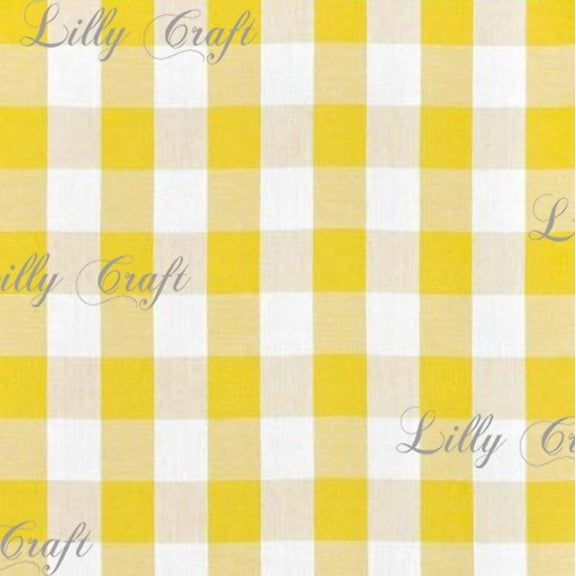 Gingham Checkered Poly Poplin 1 Inch Yellow Fabric - Sold By The Yard - 57" / 58"