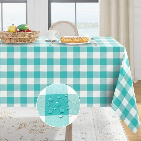 Gingham Checkered Rectangle Tablecloth - Waterproof Buffalo Plaid Table Cloth Stain Resistant Washable Polyester Table Cover for Holiday/Dining/Party - Teal Blue, 60 x 84 Inch