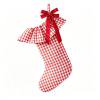Gingham Christmas Stocking with Ruffled Cuff and Bow Detail, Farmhouse Holiday Decor, for Mantel and Fireplace