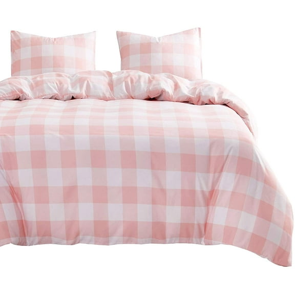 - Gingham Comforter Set, Plaid Buffalo Check Checkered Cute Geometric, Soft Lightweight Bedding, 3 Pieces, Pink, Full Size