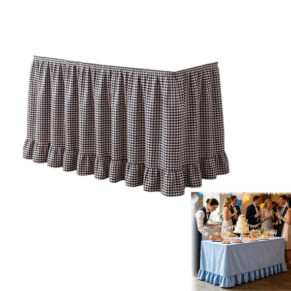 Gingham Desk Skirt, Teacher Desk Skirt, 72.05 x 29.92 in Ruffled Checkered Table Skirt with Hook-and-Loop Fasteners for Classroom, Wedding, Party & Display Table, 1 Pc