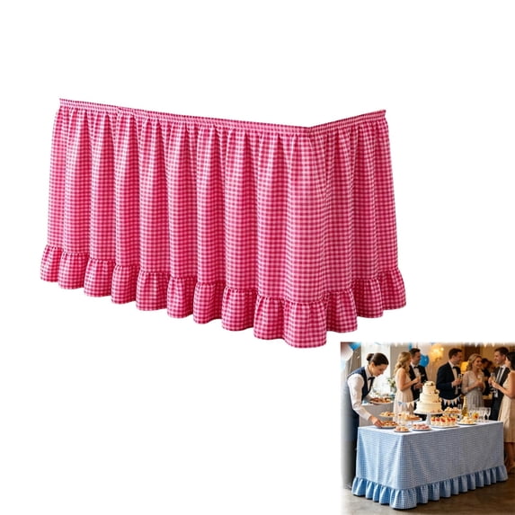 Gingham Desk Skirt, Teacher Desk Skirt, 72.05 x 29.92 in Ruffled Checkered Table Skirt with Hook-and-Loop Fasteners for Classroom, Wedding, Party & Display Table, 1 Pc