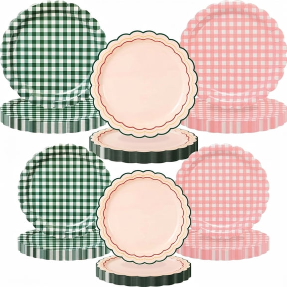 Gingham Disposable Paper Plates, 7 and 9 Inch, 144 Count, Checkered Party Tableware