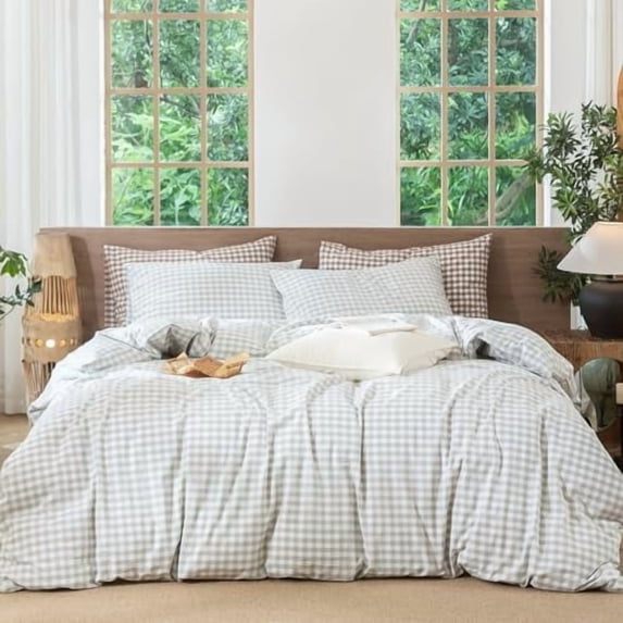 Gingham Duvet Cover Set 100 Washed Cotton Linen Like Textured — free download