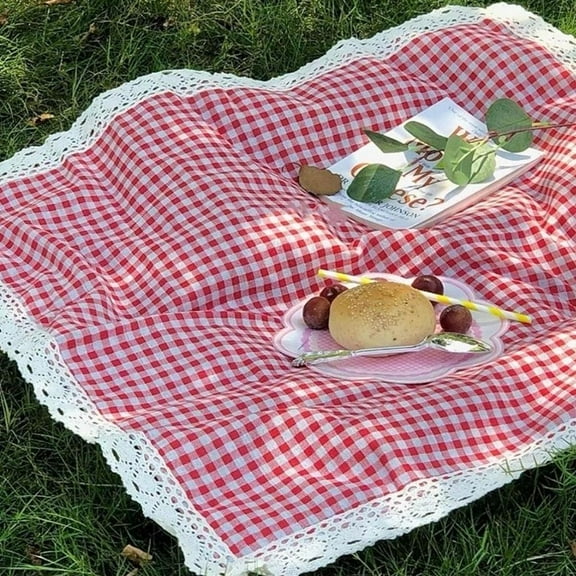 Gingham Fabric Checkered Large Picnic Blankets,(24x 46) Wide Red Tartan Pattern Fabrics Plaid Printed Craft Fabrics, for Beach, Camping Grass Lawn Park Accessories,Tablecloth Home Decor