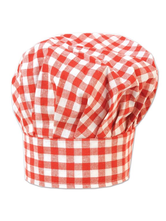 Gingham Fabric Chef's Hat (red) Party Accessory (1 count) (1/Pkg)