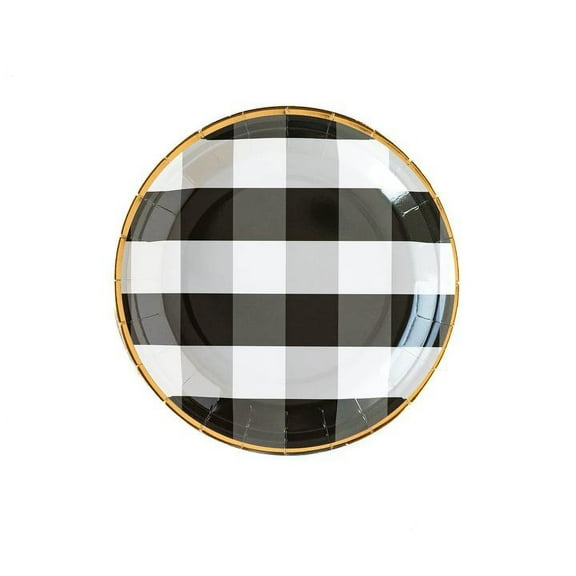 Black & White Buffalo Plaid 9" Plates with Gold Trim Elegant Disposable Plates for Any Celebration