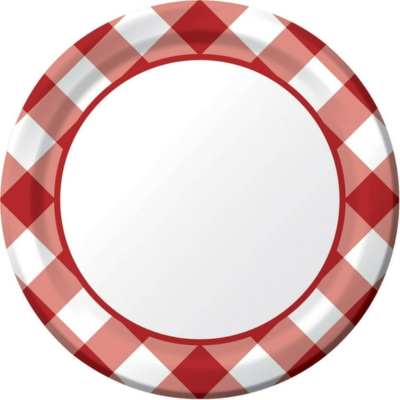 Gingham Galore Red White Check Picnic BBQ Cookout Party 7" Paper Dessert Plates