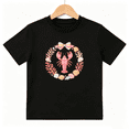 thumbnail image 1 of Gingham Lobster Shell Wreath Girls Graphic Tee, Summer Beach 100% Cotton Kids Short Sleeve T-Shirt, 1 of 5