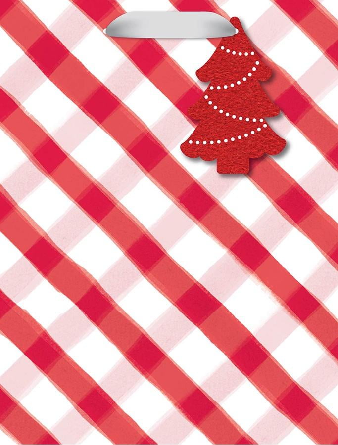 Medium Red & White Gingham Christmas Gift Bag, 9.875 in x 4.5 in x 7.5