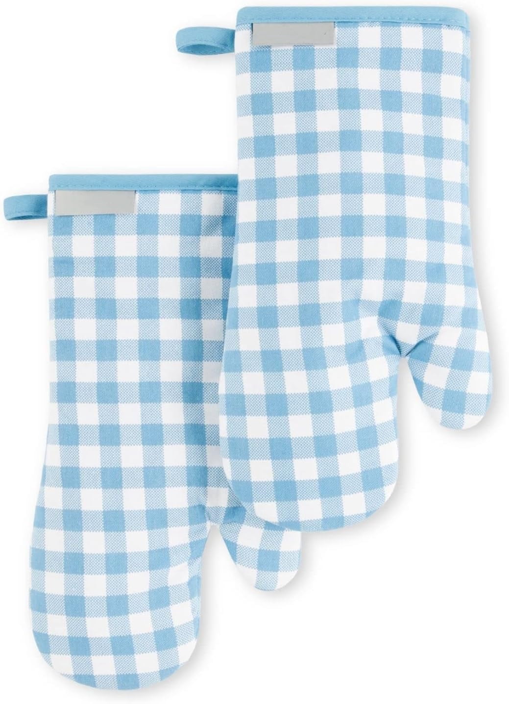 Gingham Oven Mitt 2-Pack Set – Blue Velvet – 7 x 13 Inches – Heat Resistant Cotton Kitchen Mitts with Hanging Loop