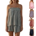 thumbnail image 1 of Gingham Pajamas for Women Set Summer 2 Piece Set Lounge Sleepwear Ruffle Sleeveless Babydoll Cami Top and Plaid Shorts Matching Sets Women Clothing Mint Green S, 1 of 4