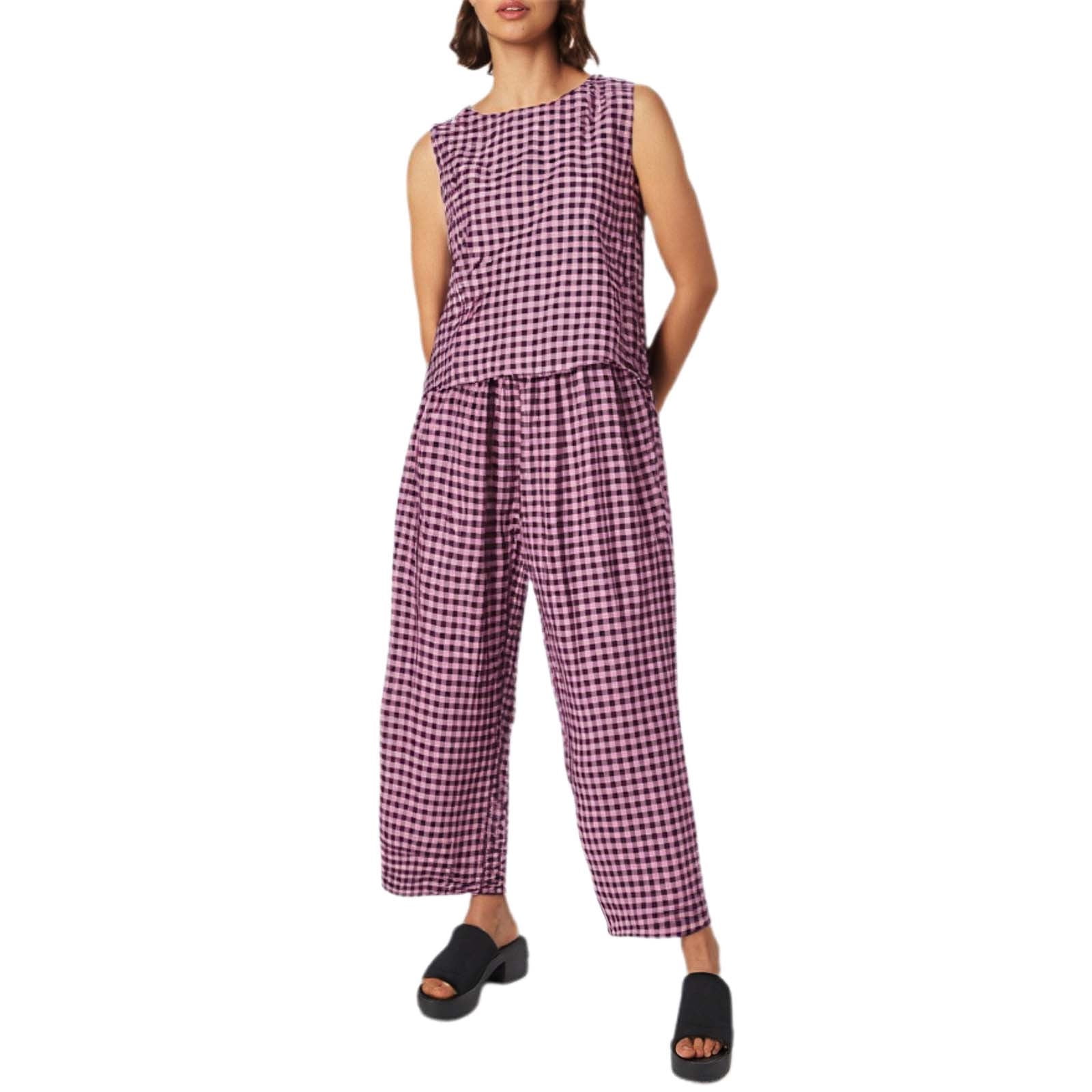 Women's Wide Cuff Trouser in Peach Gingham