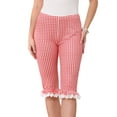 thumbnail image 1 of Gingham Pants for Women Low Waist 3/4 Knee Length Cropped Capri Leggings S Red, 1 of 6