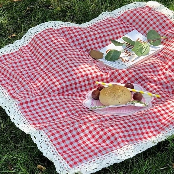 Gingham Picnic Blanket - Large Red Tartan Plaid Outdoor Mat for Beach, Camping, Lawn, Park | Waterproof & Portable
