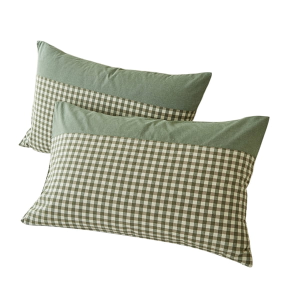 Gingham Pillowcases Set Farmhouse Standard Size Pillow Shams , Grid Checkered Gingham Washed Cotton Pillow Covers with Envelope Closure Green