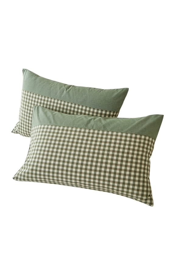 Gingham Pillowcases Set Farmhouse Standard Size Pillow Shams , Grid Checkered Gingham Washed Cotton Pillow Covers with Envelope Closure Green