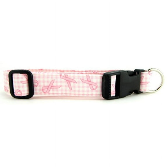 Gingham Pink Ribbon Dog Collar - Size - Small