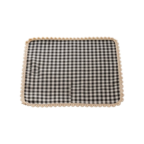 Gingham Placemats, Buffalo Plaid Polyester Washable Lace Placemat for Summer Dining Tables Tea Party Black