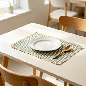 Gingham Placemats with Ruffle Edge, 12x16in Cotton Table Mats, Cottagecore Aesthetic Placemats for Tea Party, Brunch, Wedding & Dining Table Decor