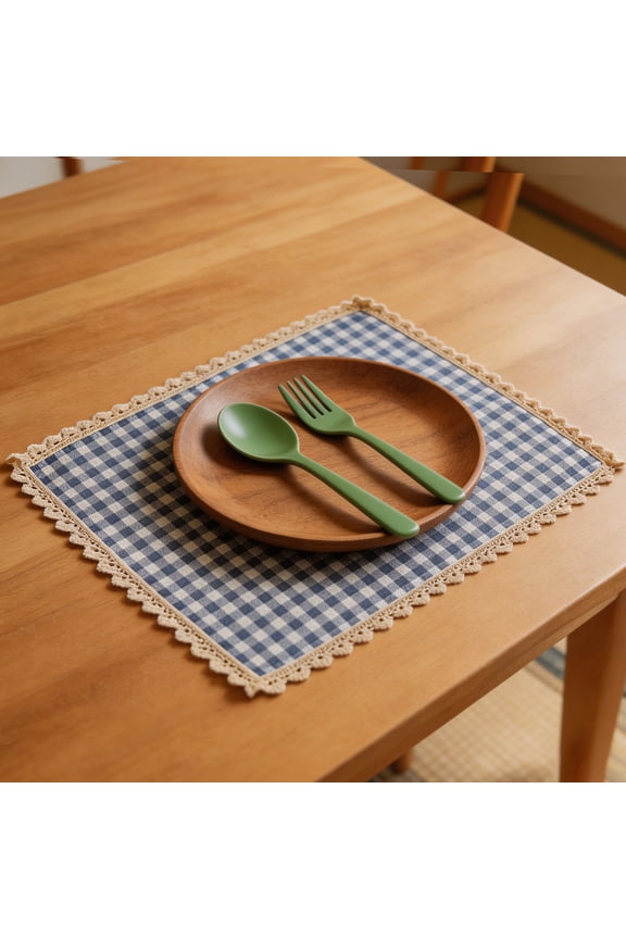 Gingham Placemats with Ruffle Edge, 12x16in Cotton Table Mats, Cottagecore Aesthetic Placemats for Tea Party, Brunch, Wedding & Dining Table Decor