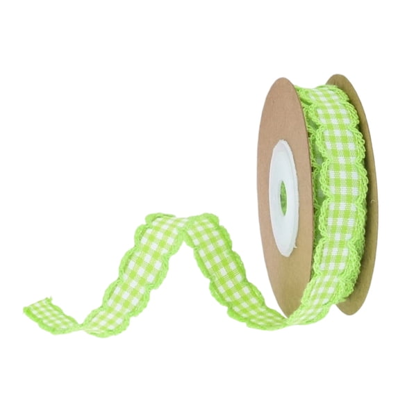 Gingham Plaid Ribbon 5 Yards 18mm Checked Wavy Edge Ribbon Polyester Woven Plaid Edging for Hair Accessories Flower Gift Wrapping Decoration (Green)