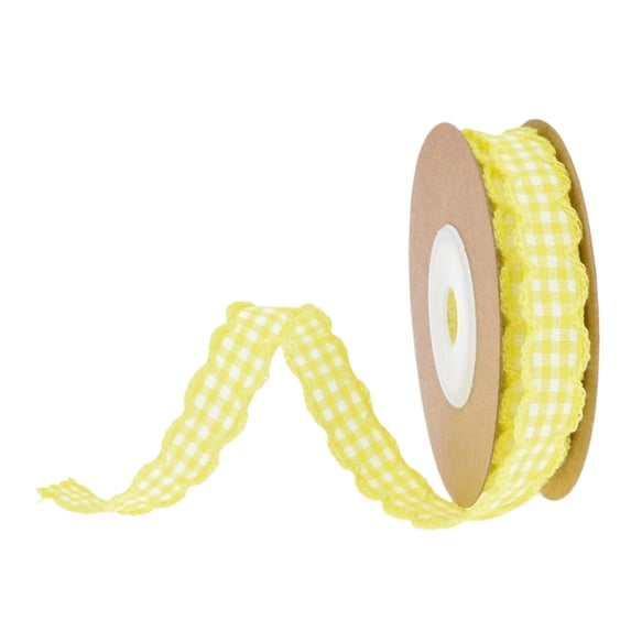 Gingham Plaid Ribbon,Polyester Checked Ribbon for Gift Wrapping,Flower Bouquets,Wreaths,Christmas Home & Party Decor Craft Ribbon Yellow