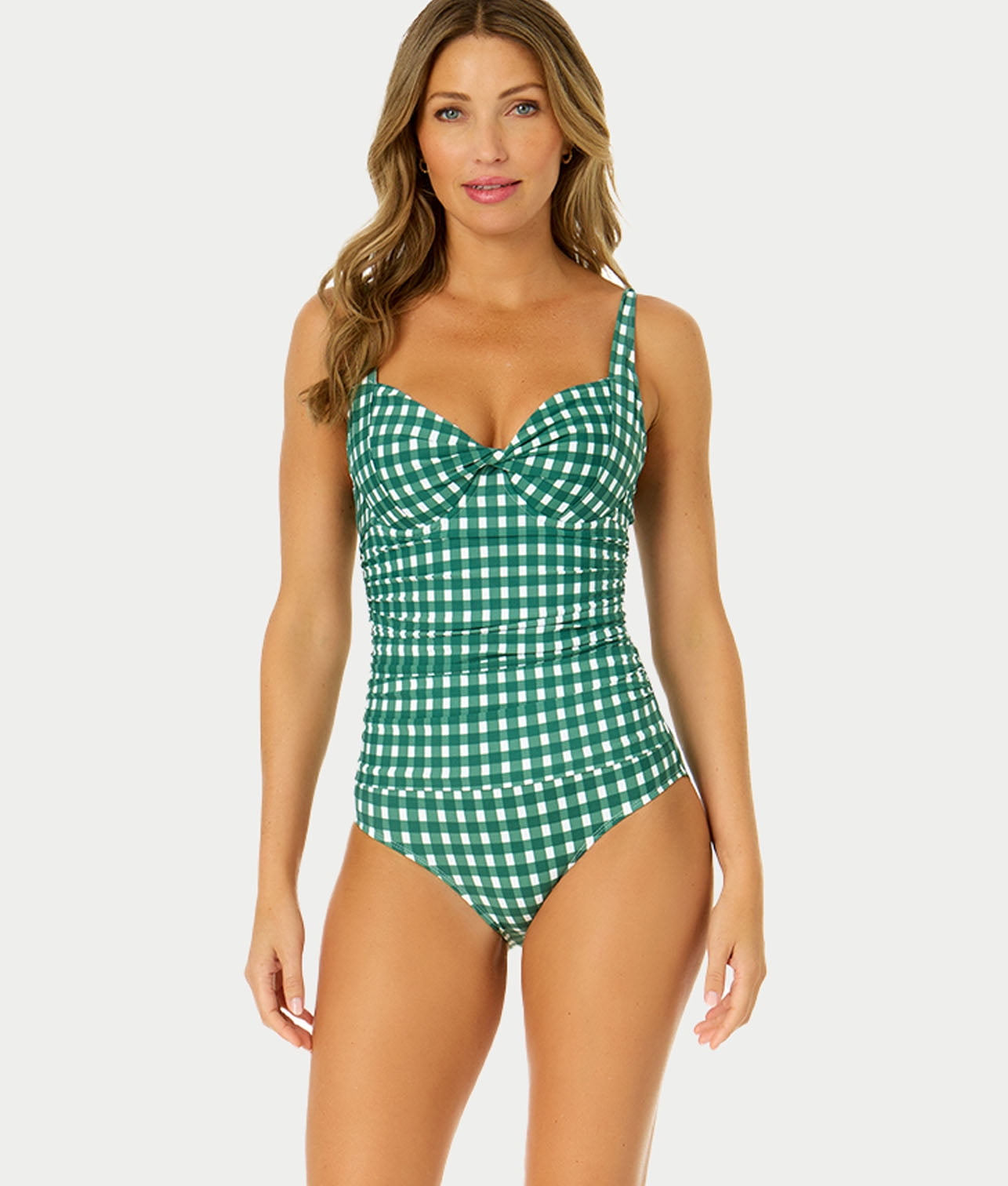 Anne Cole GREEN GINGHAM Retro Twist Underwire One-Piece Swimsuit