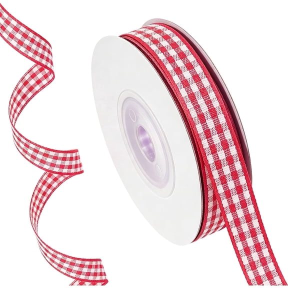 Gingham Ribbon, 30 Yards x 0.4 Inch Gift Wrapping Ribbon for Thanksgiving Bow Wreath Craft Birthday Wedding,（Red）