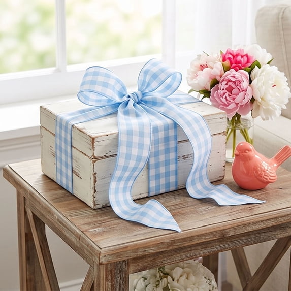 Gingham Ribbon Bow Decor, Polyester Construction, Woven Checkered Bow Tie For Wreath Chair Vase Gift Box Display Decor, Home Holiday Decor